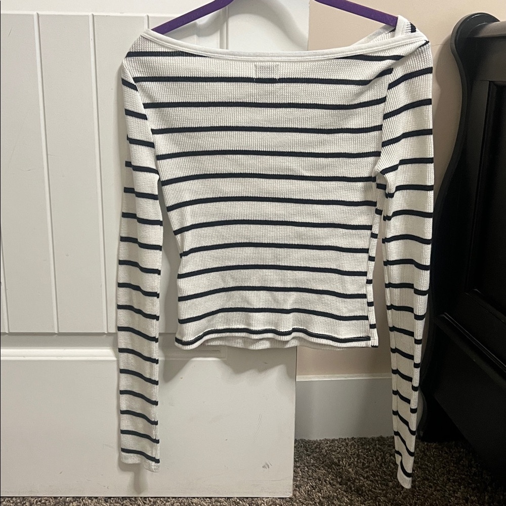 Striped Long Sleeve Top - White and Black - Picture 2 of 3
